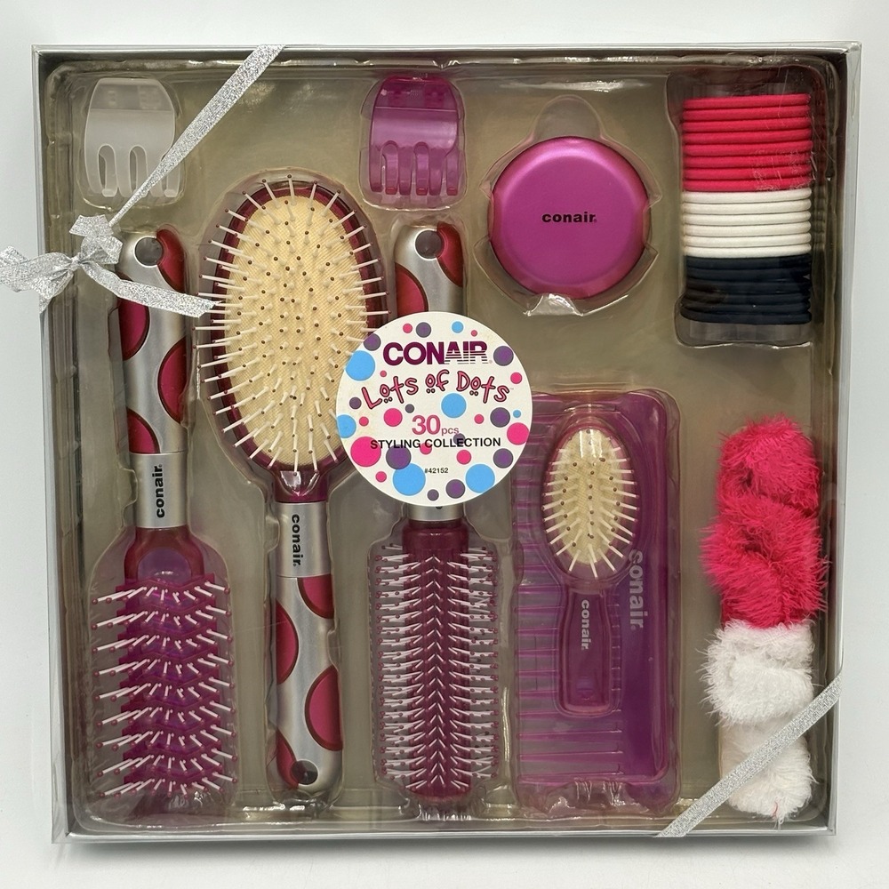 2006 Conair Lots of Dots 30 Pc Styling Collection - Hair Brush & Accessories NEW